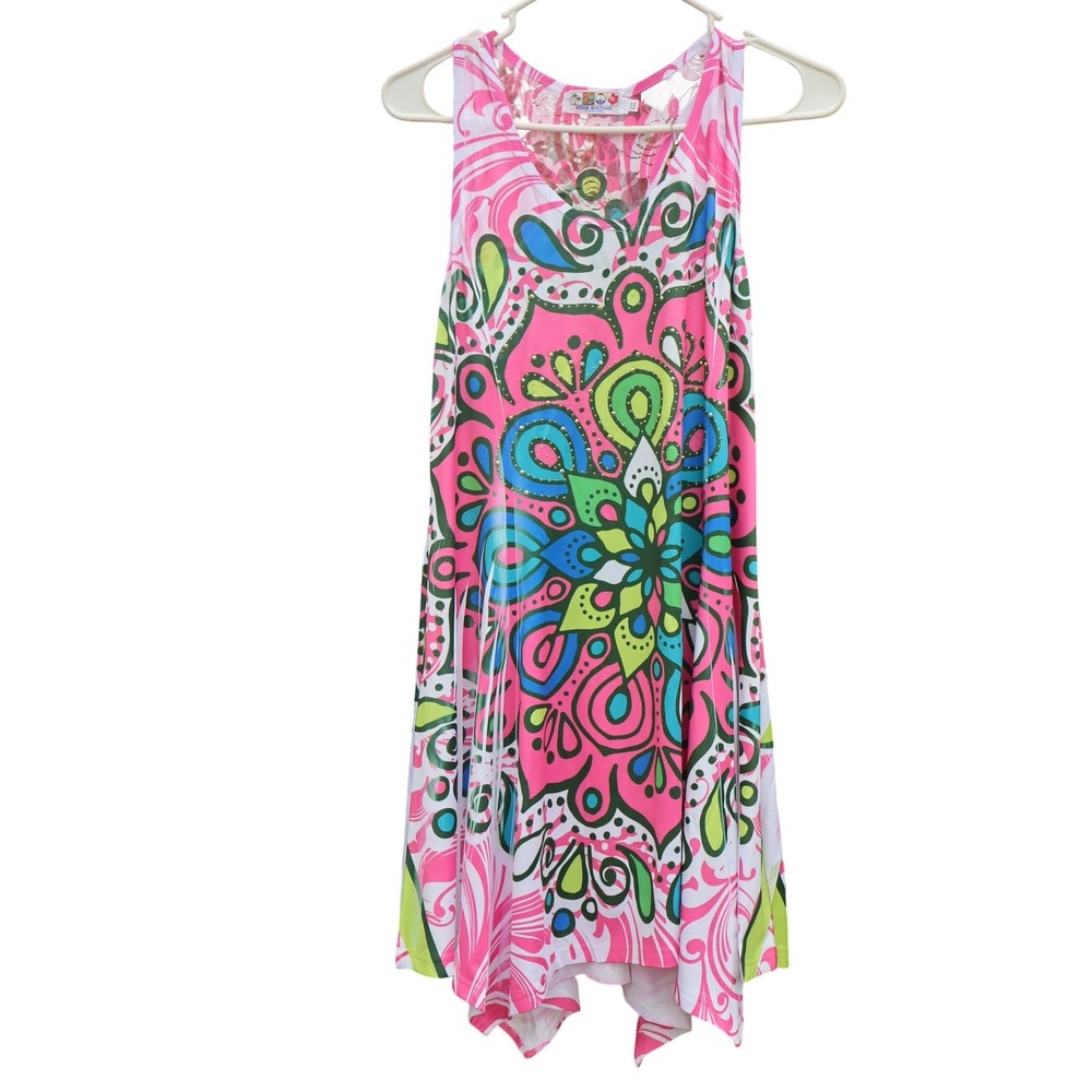 Urban Boutique Pink Mandala Lace Back Handkerchief Women Mini Dress One size